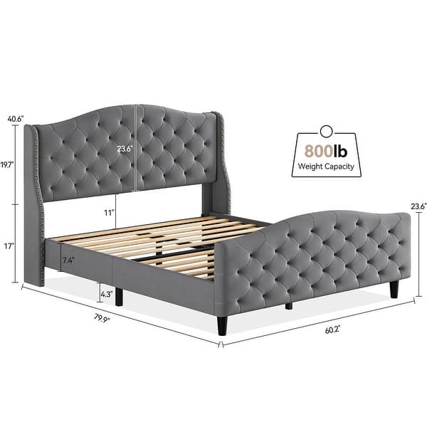Elam Grey Tufted Upholstered Platform Bed Frame with Headboard and Footboard Promo