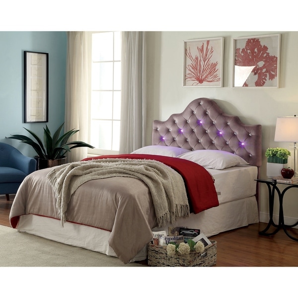 Lina Contemporary Fabric Tufted Crown Headboard by Furniture of America Promo