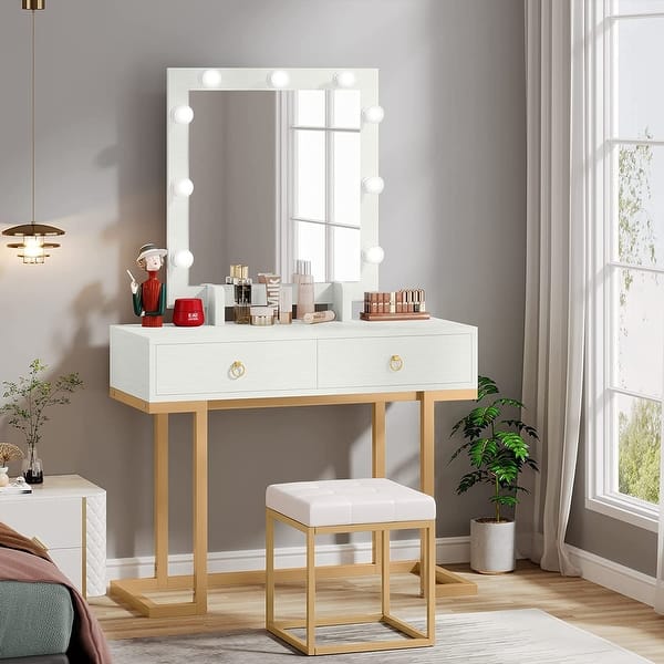 Vanity with Lighted Mirror, Modern Vanity with Drawers, 9 LED Light Promo