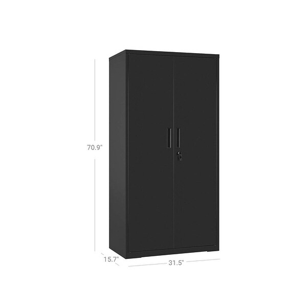 Black Steel Lockable Storage Cabinet Shelving Unit with 4 Adjustable Shelves - 31.5" x 15.7" x 70.9" Promo