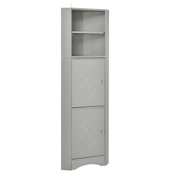 Tall Bathroom Corner Storage Cabinet with Doors and Adjustable Shelves Promo