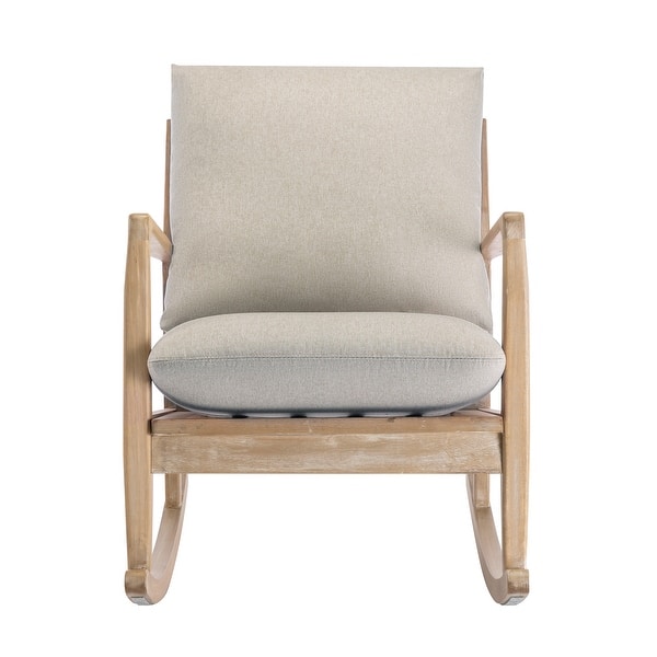 Linen Fabric Upholstered Rocking Chair Living Room Accent Chairs Modern Comfy Solid Wood Armchair, for Bedroom, Beige Promo