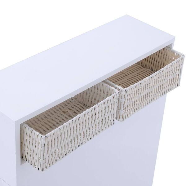 White Bathroom Storage Floor Cabinet with Baskets and Casters - 19.6”x6.3”x28.7”(LxWxH) Promo