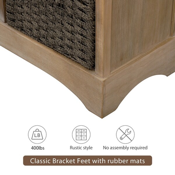 Rustic Storage Cabinet with Two Drawers and Four Classic Rattan Basket - N/A Promo